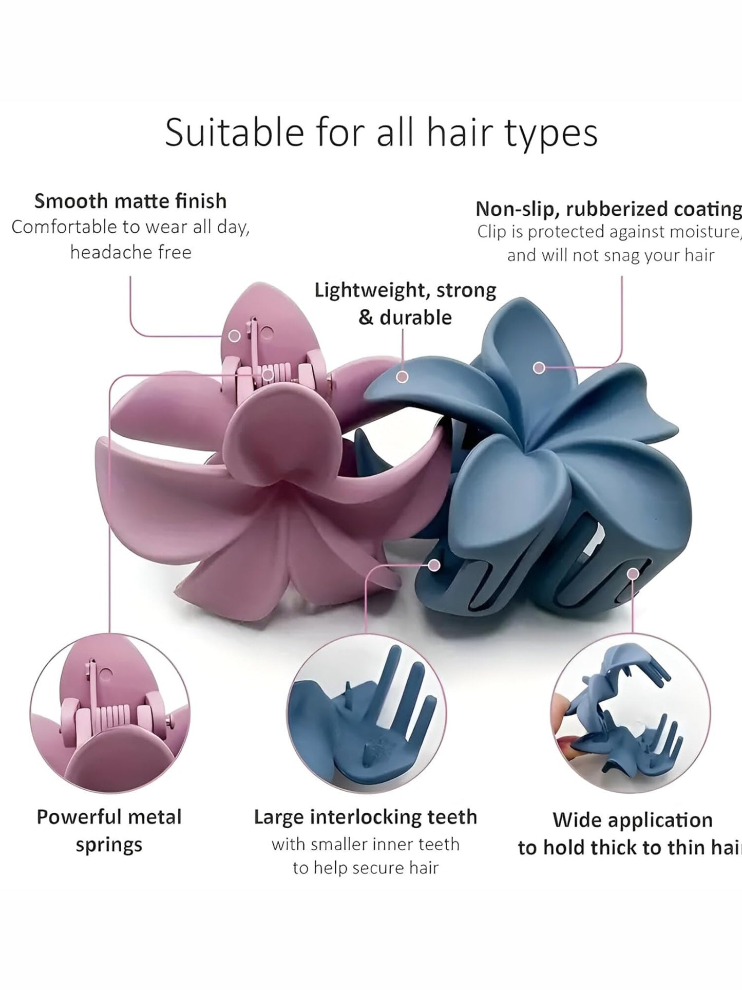 Pack Of 6 Multicolor Abs Plastic Flower Matte Mini Hair Claw Clips For Women & Girls