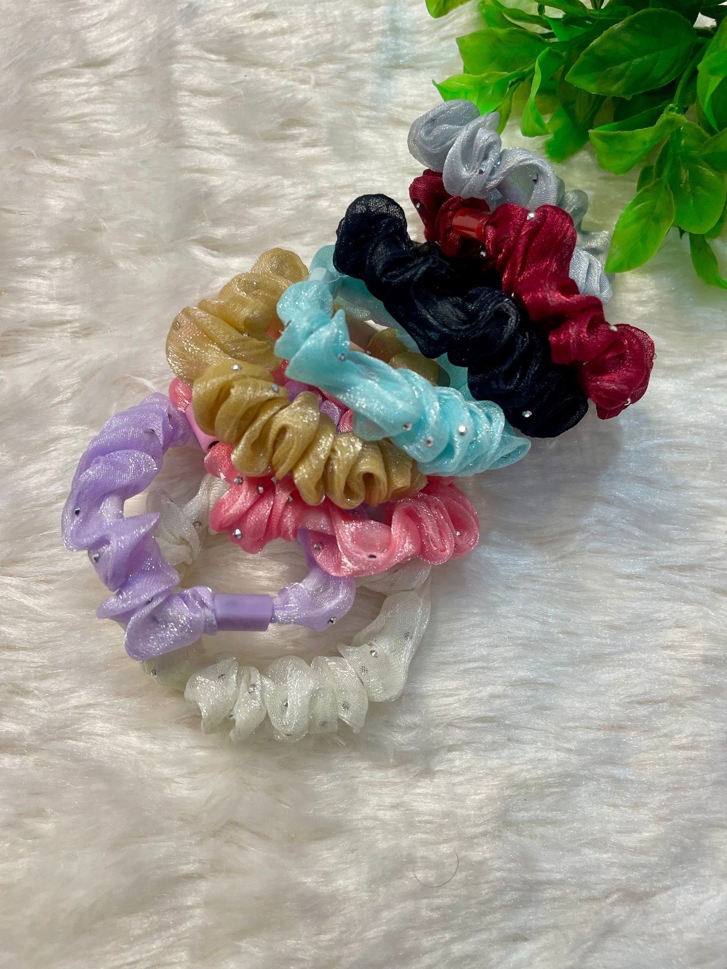 Pack Of 6 Multicolor High Quality Fabric Cute Stylish Scrunchies For Women & Girls