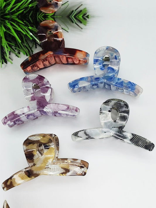 Pack Of 3 Multicolor Korean Abs Plastic Marble Claw Clip For Women & Girls