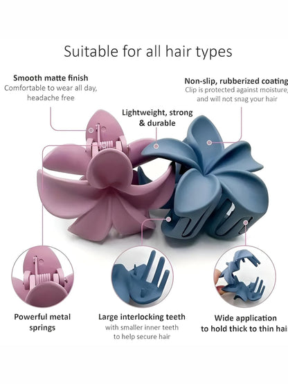 Pack Of 6 Multicolor Abs Plastic Flower Matte Mini Hair Claw Clips For Women & Girls