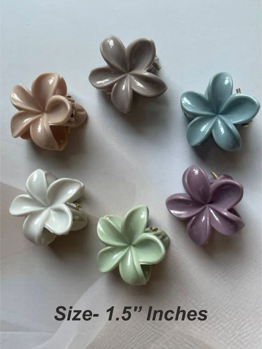 1 Pc Multicolor Abs Plastic Flower Matte Mini Hair Claw Clips For Women & Girls