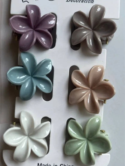 Pack Of 6 Multicolor Abs Plastic Flower Matte Mini Hair Claw Clips For Women & Girls