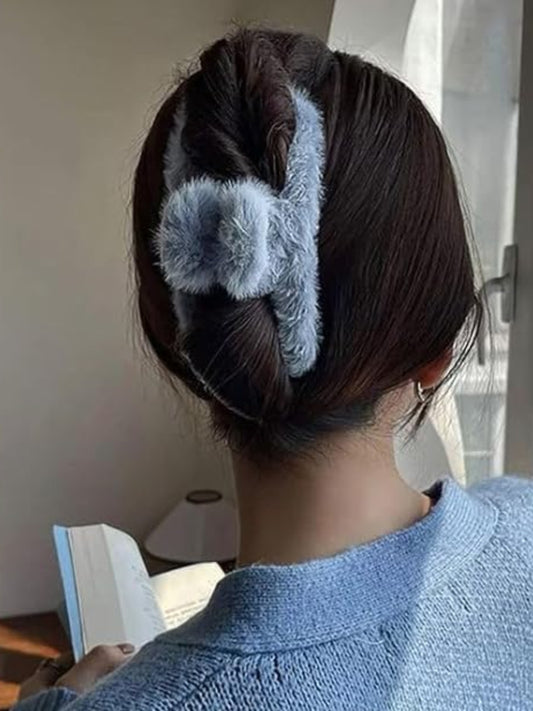 1 Pc Multicolor Fur Plush Claw Clip For Women & Girls