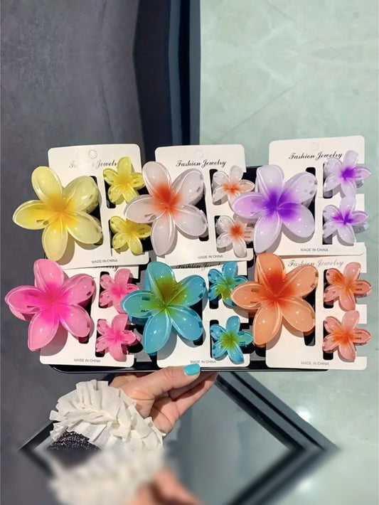 Pack Of 2 (1pc Large + 2pc Small each) Trendy Flower Hair Clip For Women & Girls