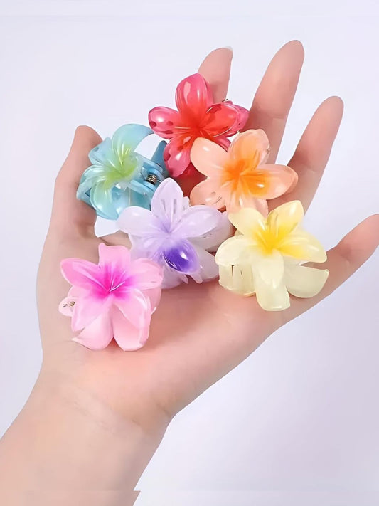 1 Pc Multicolor Abs Plastic Flower Dual Shade Hair Claw For Women & Girls