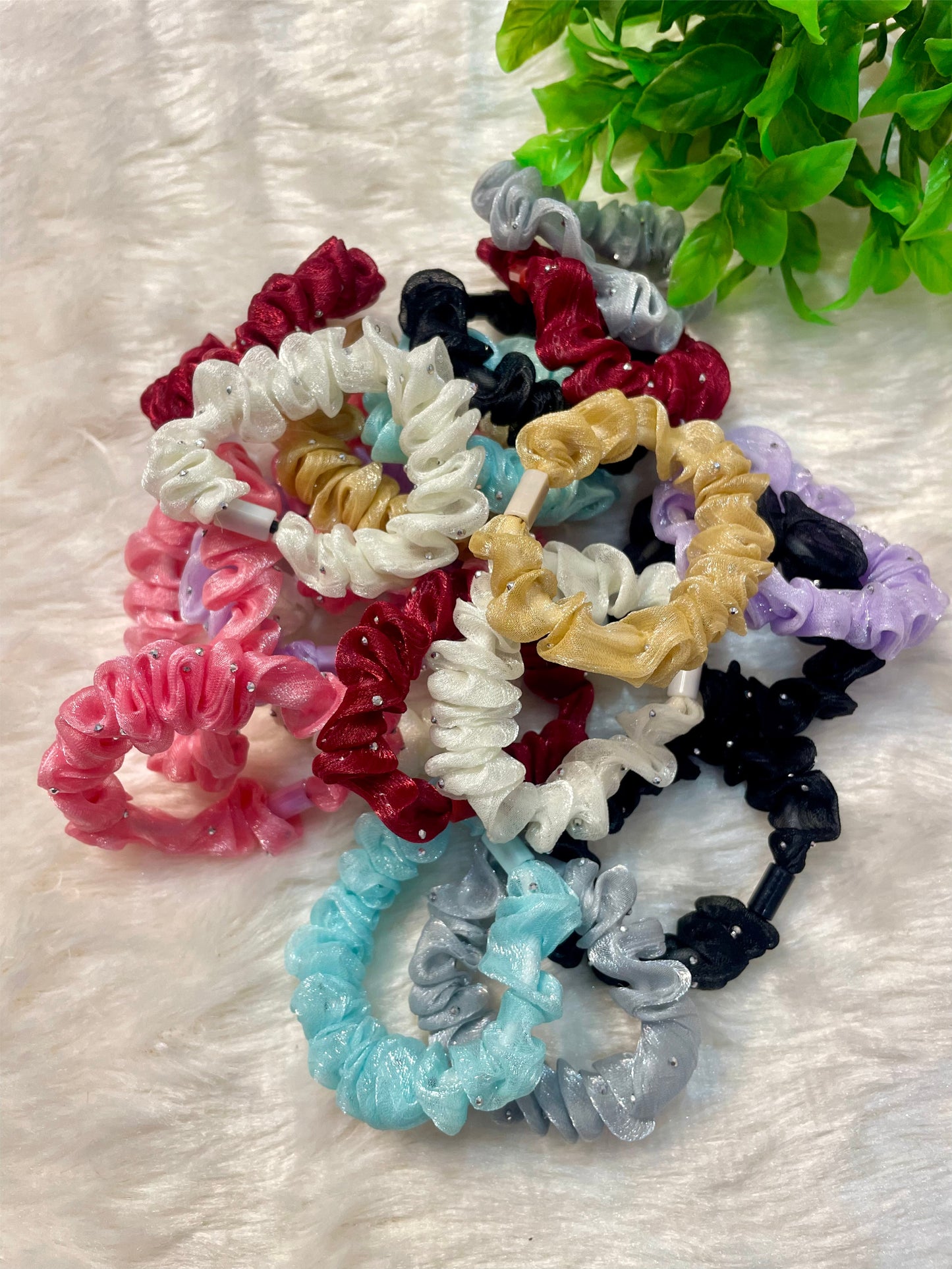 Pack Of 6 Multicolor High Quality Fabric Cute Stylish Scrunchies For Women & Girls