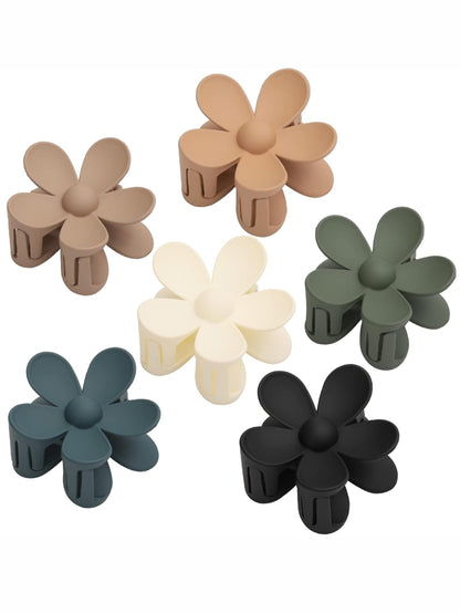 1 Pc Multicolor Abs Plastic Matte Flower Hair Claw For Women & Girls