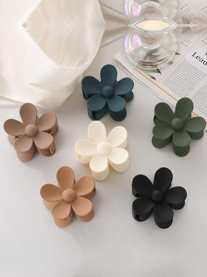 1 Pc Multicolor Abs Plastic Matte Flower Hair Claw For Women & Girls