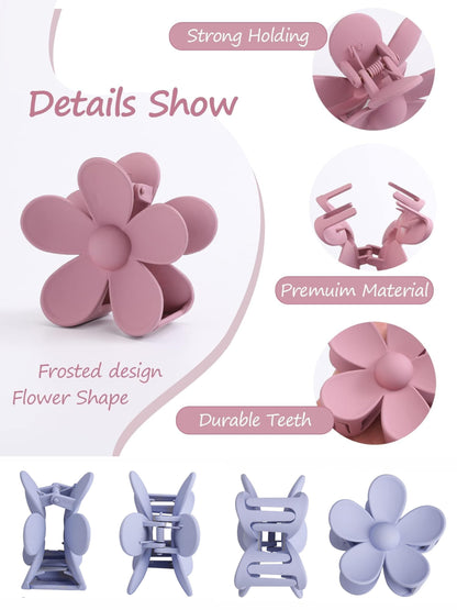 1 Pc Multicolor Abs Plastic Matte Flower Hair Claw For Women & Girls
