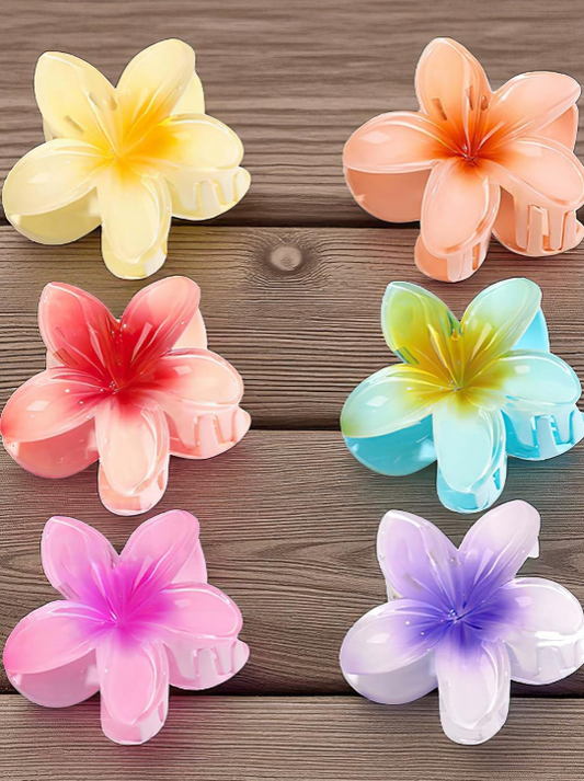 Pack Of 6 Multicolor Abs Plastic Glassy Flower Hair Claw For Women & Girls