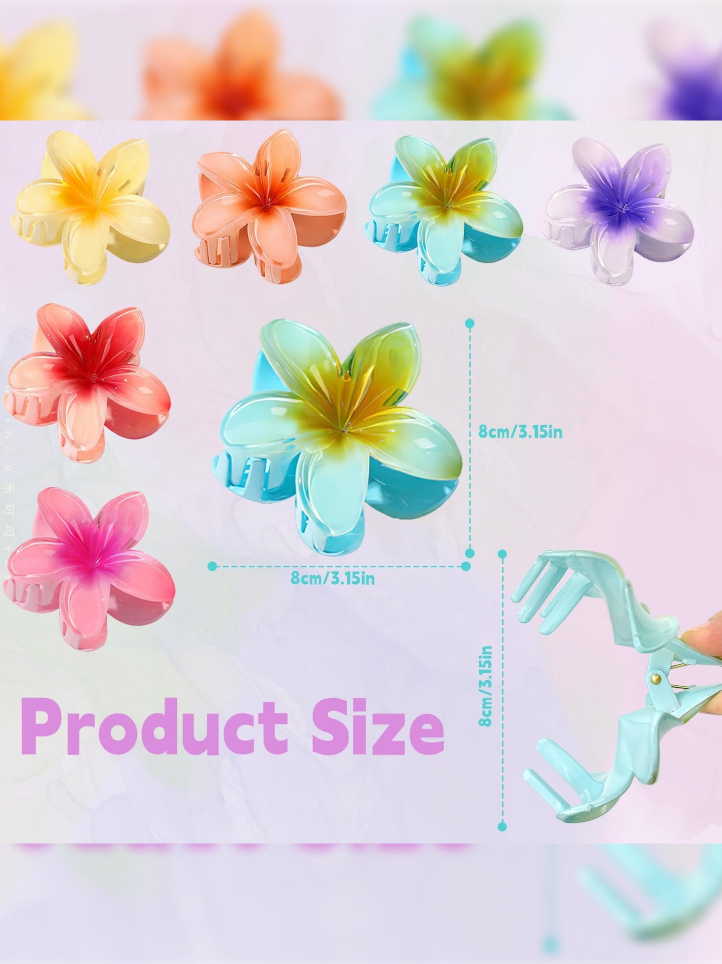 Pack Of 4 Multicolor Abs Plastic Glassy Flower Hair Claw For Women & Girls