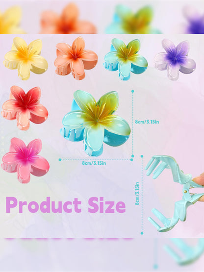 Pack Of 4 Multicolor Abs Plastic Glassy Flower Hair Claw For Women & Girls