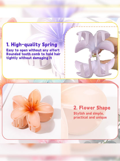 Pack Of 4 Multicolor Abs Plastic Glassy Flower Hair Claw For Women & Girls