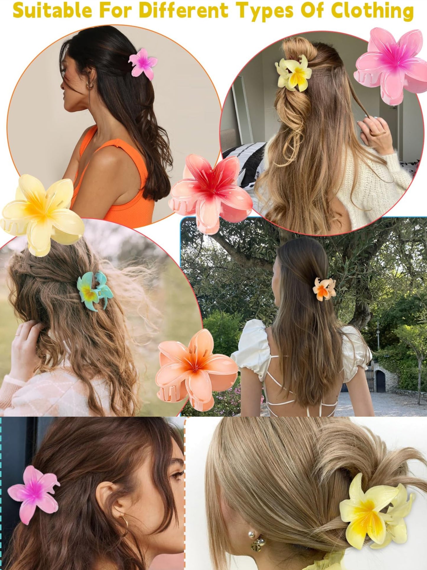 Pack Of 4 Multicolor Abs Plastic Glassy Flower Hair Claw For Women & Girls