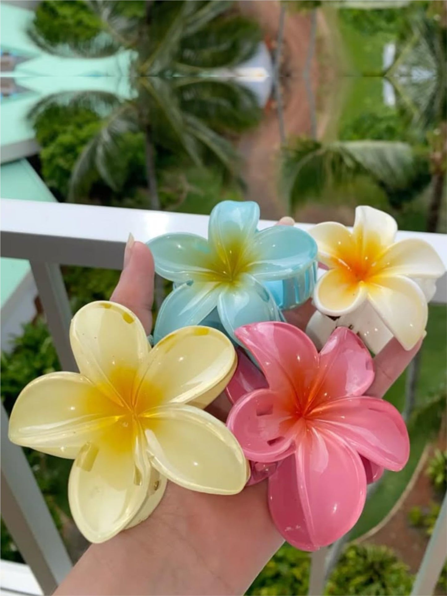 Pack Of 4 Multicolor Abs Plastic Glassy Flower Hair Claw For Women & Girls