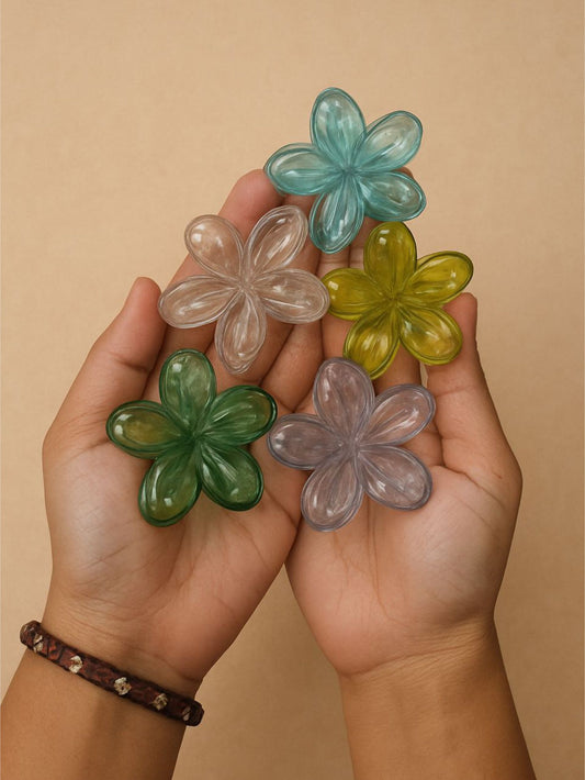 Pack Of 5 Multicolor Abs Plastic Flower Claw Clip For Women & Girls