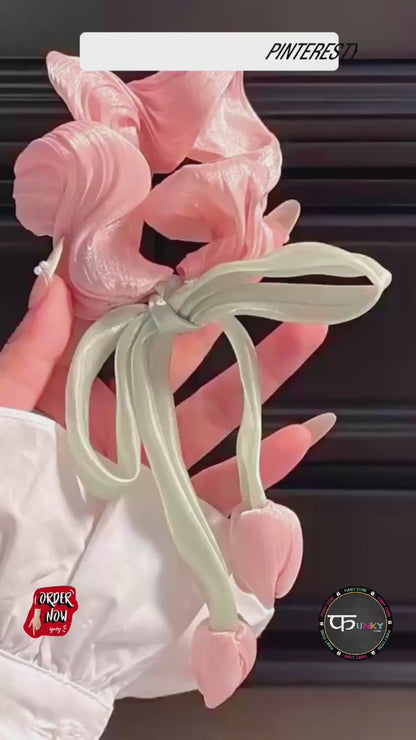 1 Pc luxury satin Tulip scrunchie with pearls for women and girls