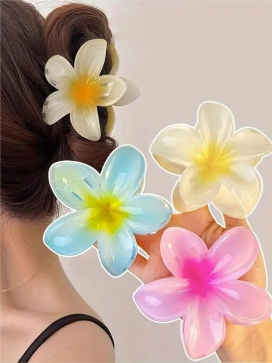 Pack Of 3 Multicolor Abs Plastic Glassy Flower Hair Claw For Women & Girls